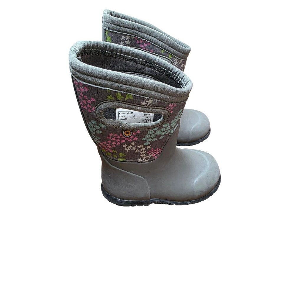 Bogs Kids Waterproof Insulated Winter Boots Size 8 Gray‎ Floral Accents